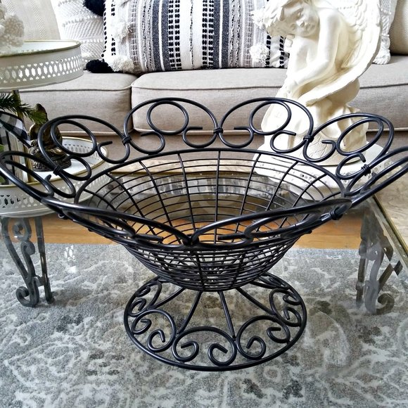 MASSIVE Large VINTAGE Metal CENTERPIECE Basket